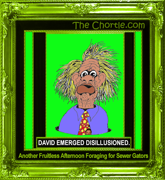 David emerged disillusioned.  Another fruitless afternoon foraging for sewer gators.